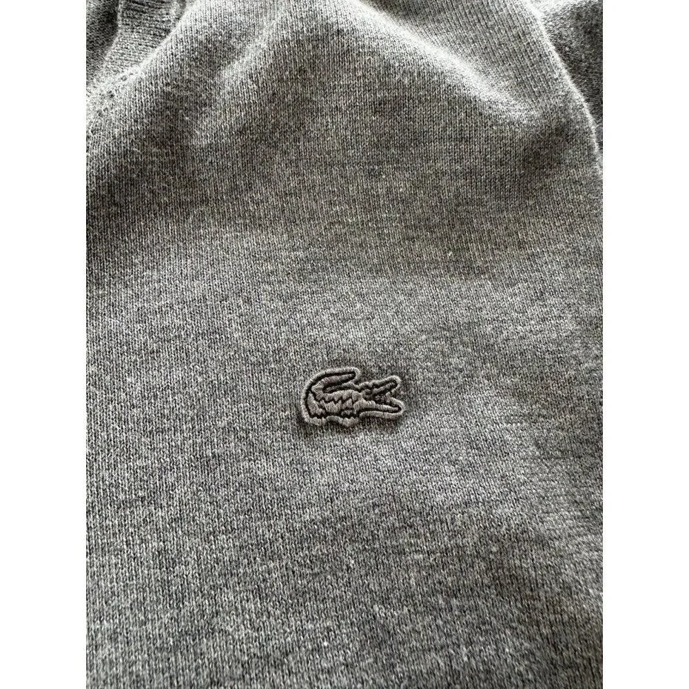 Lacoste Men's Grey V-neck Pullover Sweater Elbow Patch Medium